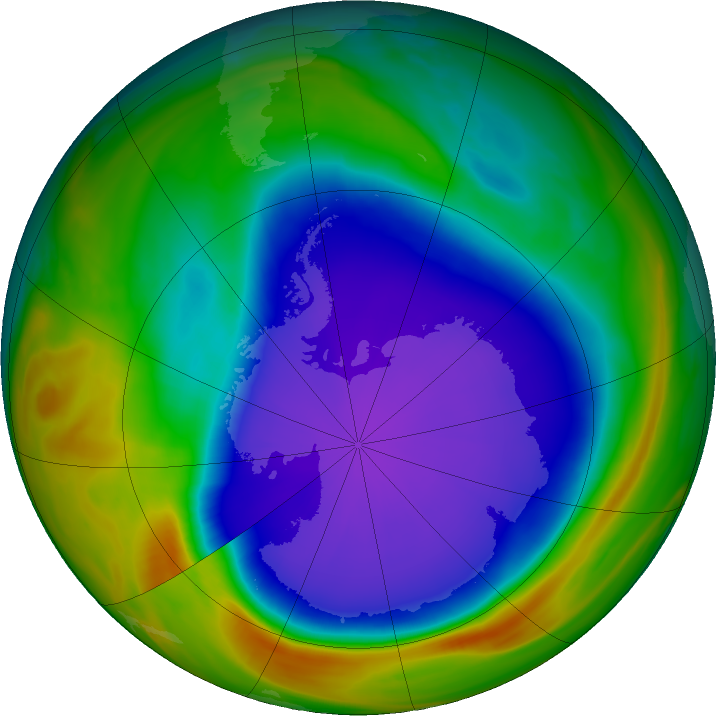 Antarctic ozone map for 01 October 2018